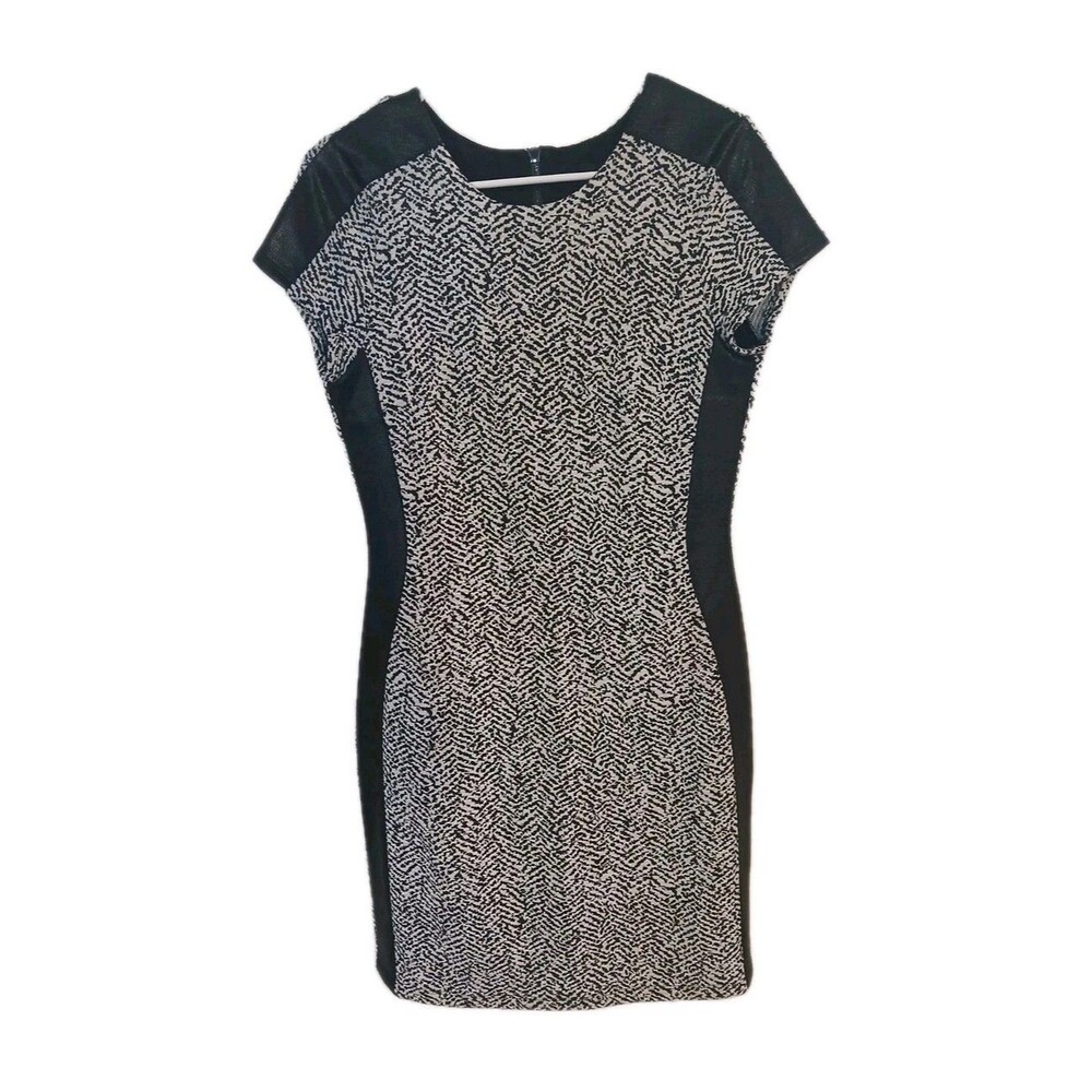 Karen Kane Women's Black And White Sheath Bodycon Dress Faux Leather Size Small